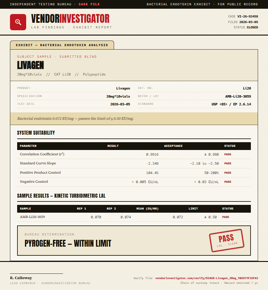Livagen Endotoxin report by VendorInvestigator